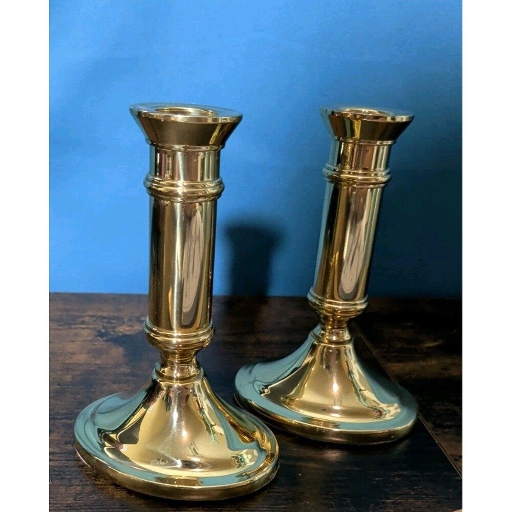 2 Vtg Baldwin Brass Candle Holders 6" Polished Taper Candlesticks 80s-90s Heavy